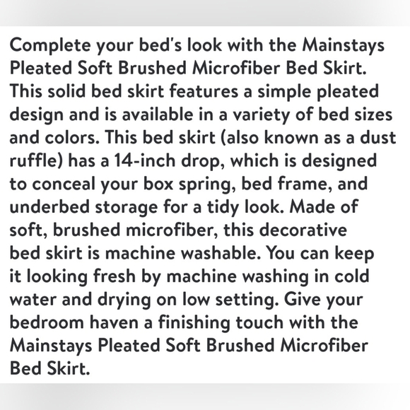 Mainstays Bedskirt Black Soft Brush Microfiber King Size Bed 78" x 80" 14" Drop - Picture 6 of 8